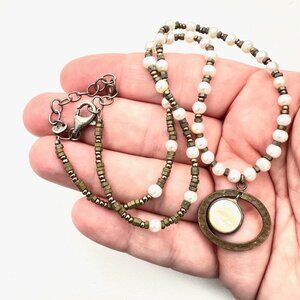 Silpada Womens Necklace Go Coastal  Sterling Silver Brass Pearl